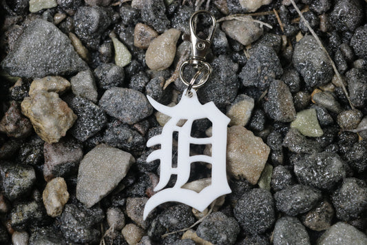 Old English D Keychain – Detroit Fan Gift, Handmade Pride Charm, Blue/White